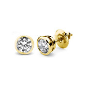 14K Bezel Set Yellow Gold 1 Carat Solitaire Earrings