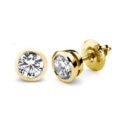 14kt Bezel Set Yellow Gold 1.50 ct Diamond Stud Earrings