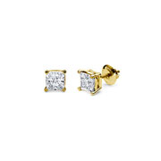 14K Yellow Gold 1/4ct Diamond Princess Solitaire Stud Earrings