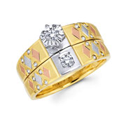 14K Tri Color Round Diamond Wedding Set