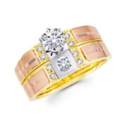 Tri Color Gold 14K Round Diamond Bridal Set