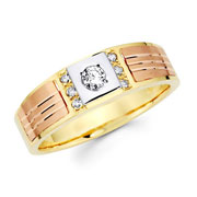 Men's Round Diamond 14K Tri Color Gold Wedding Band