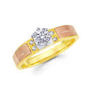 Tri Color Gold 14K Round Diamond Engagement Ring