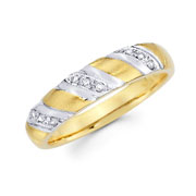 14K Two Tone Striped Men's Diamond Wedding Band