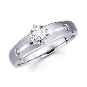 Round Diamond Bezel Sidestone 14K White Gold Engagement Ring