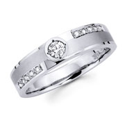 14K White Gold Round Diamond Mens Wedding Ring
