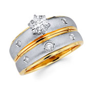 Bezel Set Round Diamond 14K Two Tone Gold Matching Bridal Set