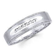 Round Diamond Milgrain Edge 14K White Gold Wedding Ring