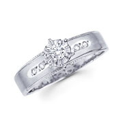 Round Diamond Milgrain Edge 14K White Gold Engagement Ring