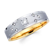Textured 14K Two Tone Diamond Gents Wedding Ring