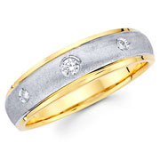 Bezel Set Round Diamond 14K Two Tone Gold Wedding Band