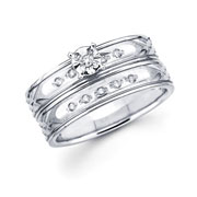 Carved Pattern 14K White Gold Diamond Bridal Set