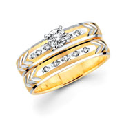 Textured Leaf Pattern 14K Two Tone Diamond Engagement Ring Set