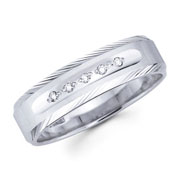 Textured Edge 14K White Gold Diamond Men's Wedding Ring