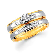 Textured Two Tone Round Diamond 14K Wedding Band Engagement Set