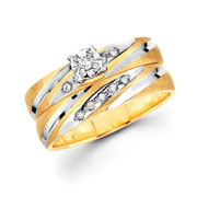 Striped & Textured 14K Two Tone Gold Diamond Wedding Ring Set
