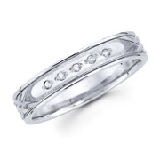 Carved Pattern 14K White Gold Diamond Womens Wedding Band