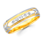 Textured Leaf Pattern 14K Two Tone Diamond Wedding Band