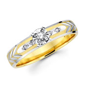 Textured Leaf Pattern 14K Two Tone Diamond Engagement Ring