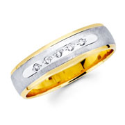 Textured Two Tone Round Diamond 14K Wedding Band