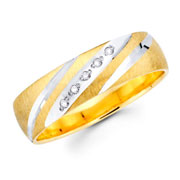 Striped & Textured 14K Two Tone Gold Diamond Wedding Band