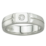 Round Bezel Set Diamond 14K White Gold Wedding Band