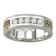 14K Hand Braided Two Tone Gold Diamond Wedding Band