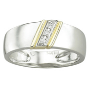 14K Two Tone Three Stone Diamond Men's Wedding Band