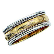 Carved Pattern 14K Two Tone Gold Wedding Band