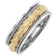 14K Two Tone Carved Center Cord Wedding Ring