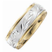 14K Two Tone Gold Floral Carved Wedding Ring