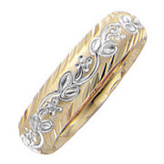 Floral Motif 14K Two Tone Wedding Ring