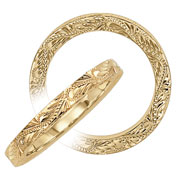 Floral Engraved 14K Yellow Gold Wedding Band