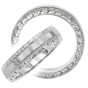 Edge Carved Brush Finish 14K White Gold Wedding Ring