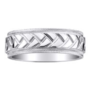 Milgrain Carved 14K White Gold Wedding Ring
