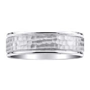 Hammer Textured Center 14K White Gold Wedding Ring