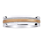14K Two Tone Satin Milgrain Wedding Band