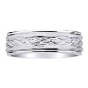 Brush Finish Braid Carved 14K White Gold Wedding Band