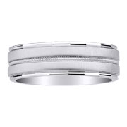 14K Gold Faceted Edge Brush Finish Milgrain Wedding Band
