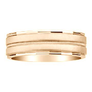 14K Gold Faceted Edge Brush Finish Milgrain Wedding Band