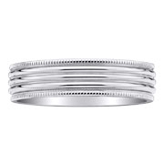 14K White Gold Three Row Milgrain Edge Wedding Ring