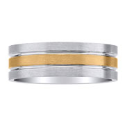 Three Row 14K Two Tone Brushed Wedding Band