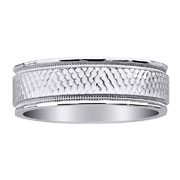 Milgrain Hand Engraved 14K White Gold Wedding Band