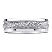 14K White Gold Stone Finish Center Wedding Band