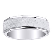 Multi Angle Textured 14K White Gold Wedding Band