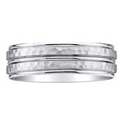14K Hammer Textured Designer White Gold Wedding Band