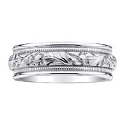 Carved Floral Pattern Milgrain 8mm Wedding Band