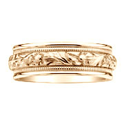 Carved Floral Pattern Milgrain 8mm Wedding Band