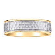 Hammer Milgrain 14K Two Tone Wedding Band