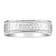 Hammer Milgrain 14K White Gold Wedding Band